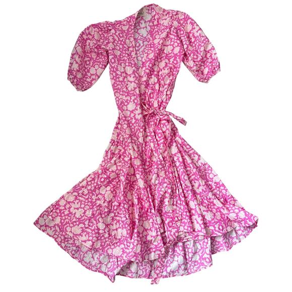 SZ Blockprints Haze Full Wrap Dress Eva Pink Size Small - Picture 6 of 12